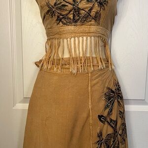 Boho Tan Embroidered Skirt Set